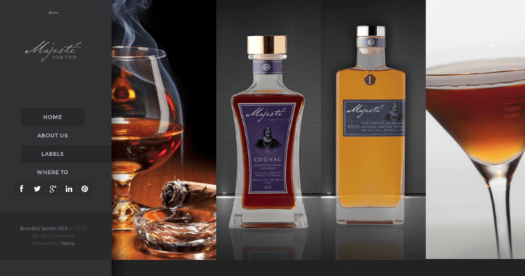 Home page of #2 Leading Cognac Label: Majesté XO Cognac
