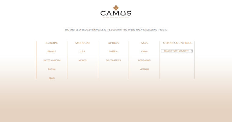 Home page of #1 Leading VS Cognac Label: Camus Elegance VS Cognac