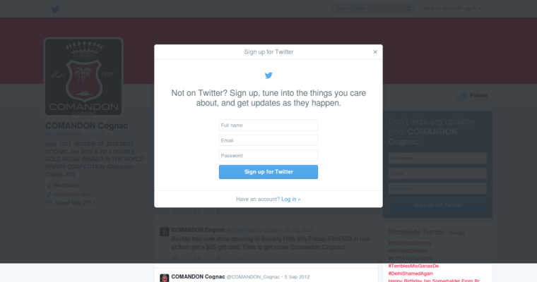 Twitter page of #4 Top VS Cognac Label: Comandon Cognac VS
