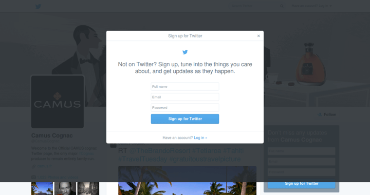 Twitter page of #6 Top VSOP Cognac Brand: Camus Ile de Re Fine Island