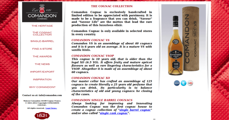 Collection page of #9 Leading VSOP Cognac Brand: Comandon Cognac VSOP