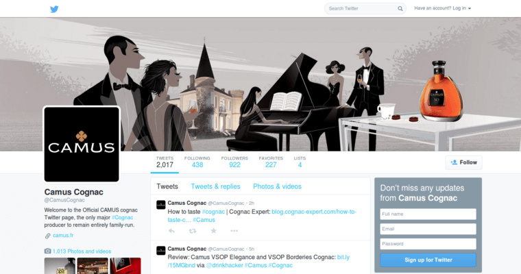 Twitter page of #6 Top XO Cognac Label: Camus Cognac XO Borderies