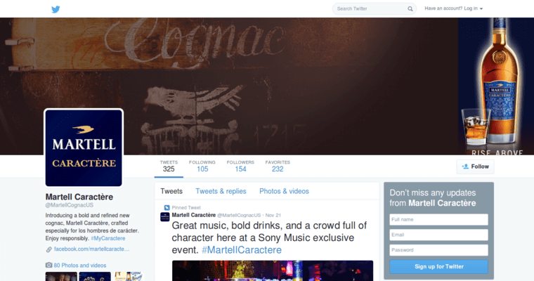 Twitter page of #4 Best XO Cognac Label: Martell Cognac XO