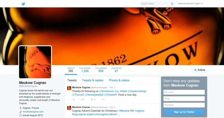 Twitter page of #7 Leading XO Cognac Label: Meukow XO Extra Old Cognac