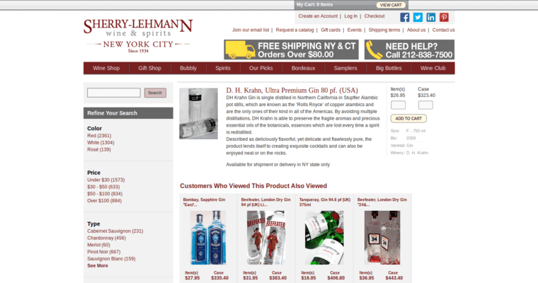 Home page of #7 Leading Gin Label: DH Krahn Gin