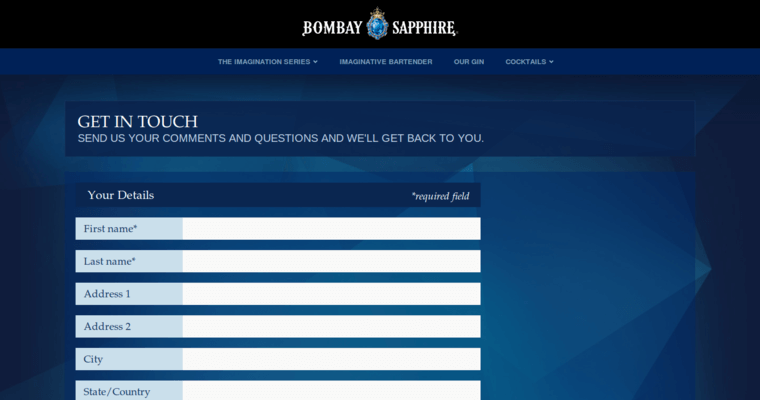 Contact page of #3 Best Gin Brand: Bombay Sapphire