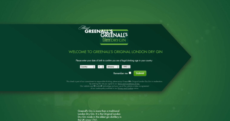 About page of #9 Leading Gin Label: Greenall's London Dry Gin