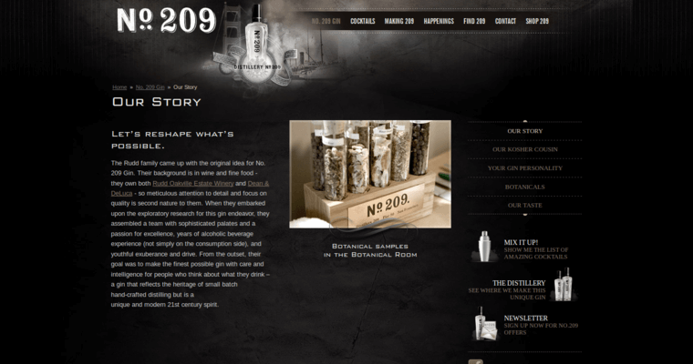 Story page of #10 Best Gin Label: No. 209 Gin