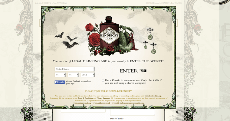 Contact page of #2 Leading Gin Label: Hendrick's Gin