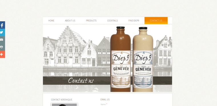 Contact page of #2 Leading Jenever Gin Label: Diep 9 Young Grain Genever Gin