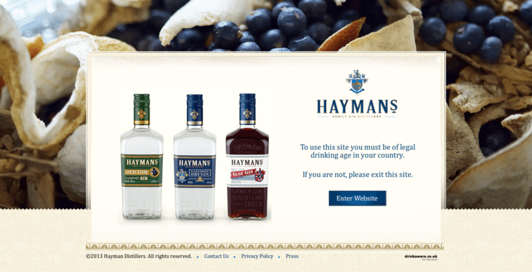 About page of #6 Leading London Dry Gin Label: Hayman's London Dry Gin