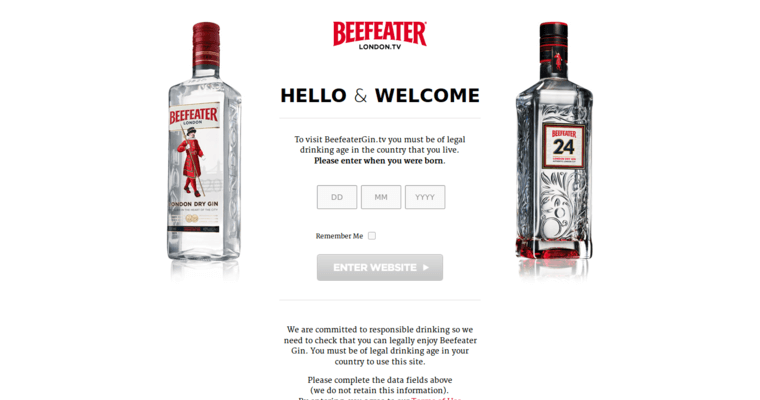 Home page of #3 Leading London Dry Gin Label: Beefeater Crown Jewel Gin