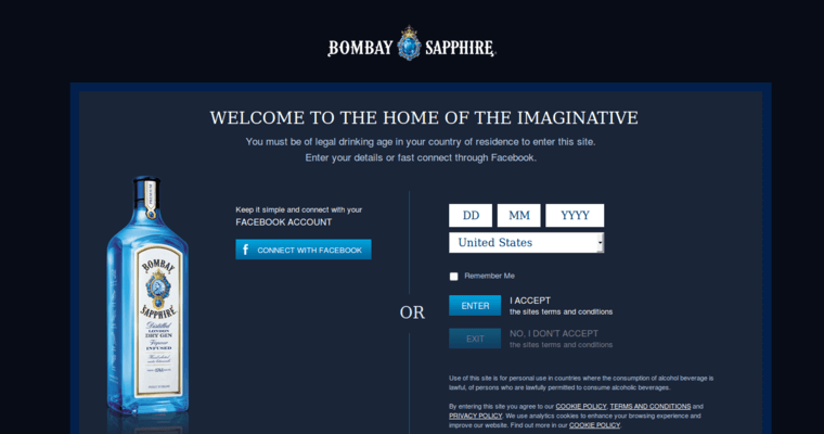 Home page of #2 Leading London Dry Gin Label: Bombay Sapphire Gin East