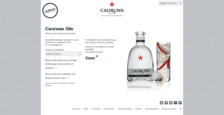 Home page of #9 Leading London Dry Gin Label: Caorunn Gin