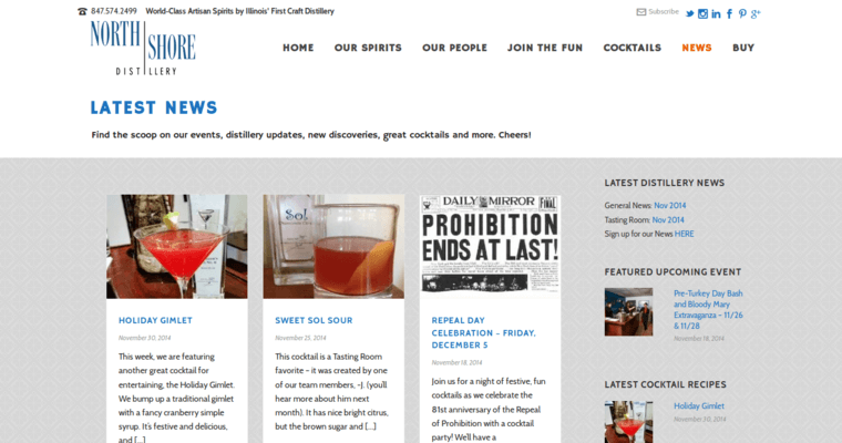 News page of #8 Top London Dry Gin Label: North Shore Distillery Distiller's Gin No. 11