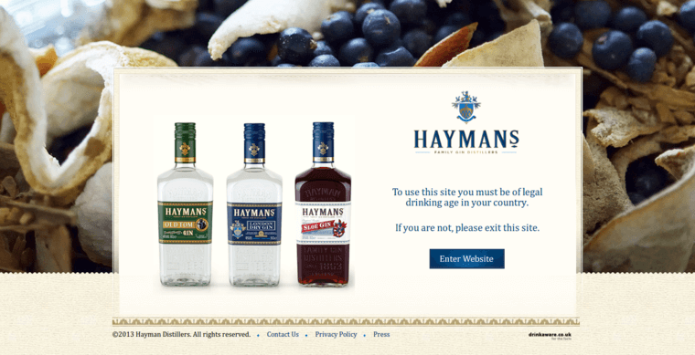 Home page of #6 Leading London Dry Gin Label: Hayman's London Dry Gin