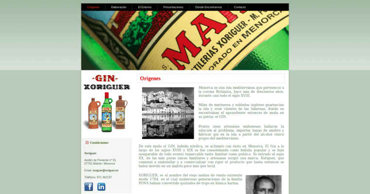 About page of #4 Leading Old Tom Gin Label: Xoriguer