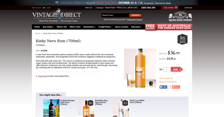 Home page of #9 Top Rum Label: Kinkynero Dark Rum