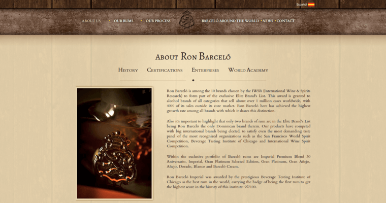 About page of #3 Best Dark Rum Label: Ron Barcelo Imperial Rum