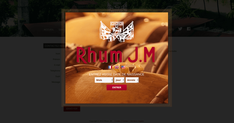 Contact page of #8 Leading Gold Rum Label: JM Rhum Gold Rum