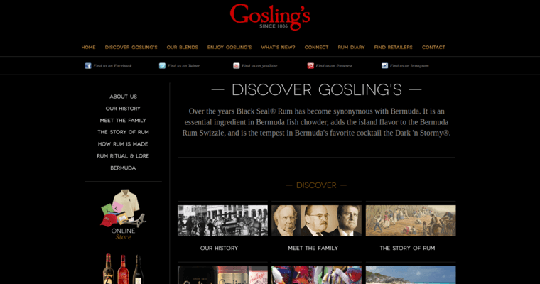 About page of #2 Leading Gold Rum Label: Gosling's Gold Bermuda Rum