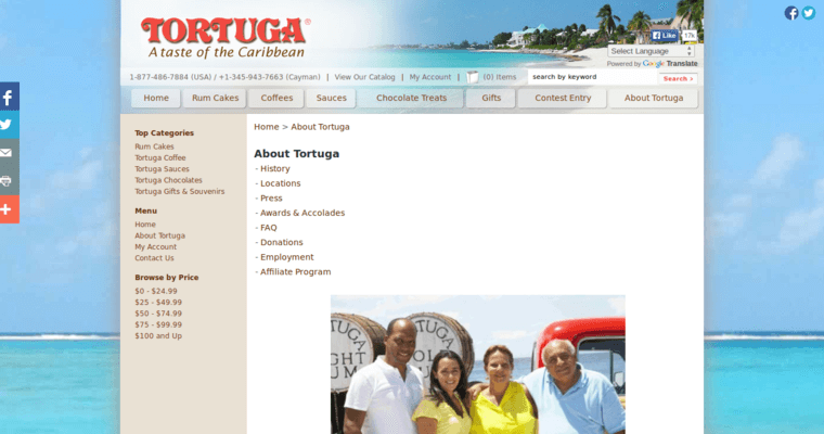 Company page of #10 Leading Gold Rum Brand: Tortuga Gold Rum