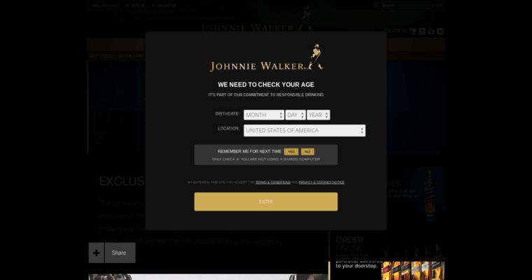 Home page of #6 Leading Scotch Whiskey Label: Johnny Walker Blue Label