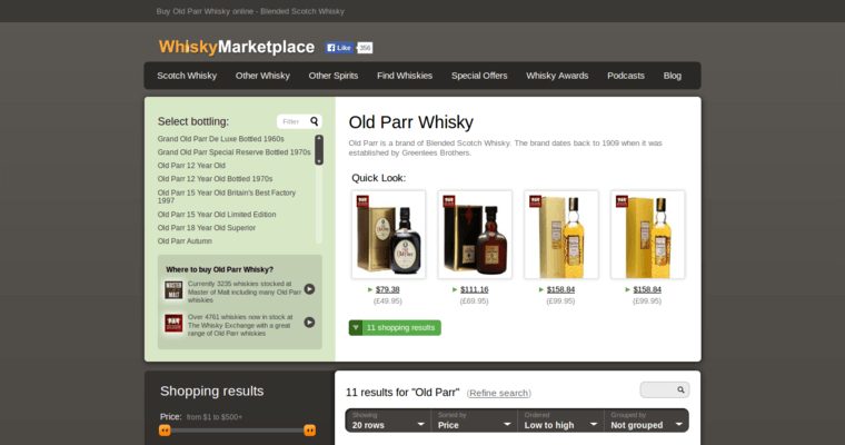 Home page of #10 Leading Scotch Whiskey Label: Old Parr Superior 18 YO