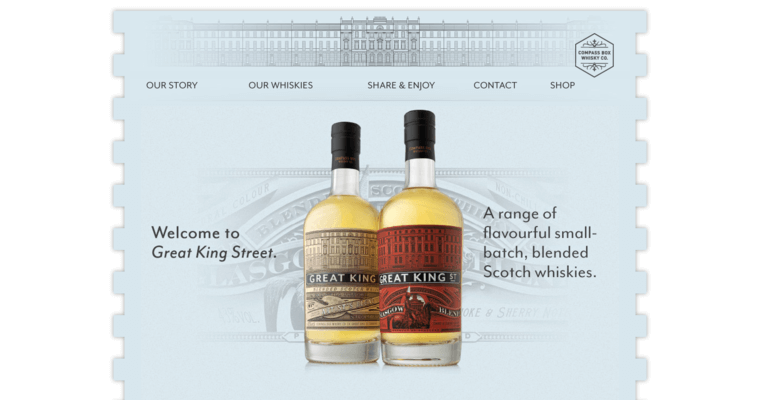 Home page of #5 Best Scotch Whiskey Label: Great King Street Artist's Blend
