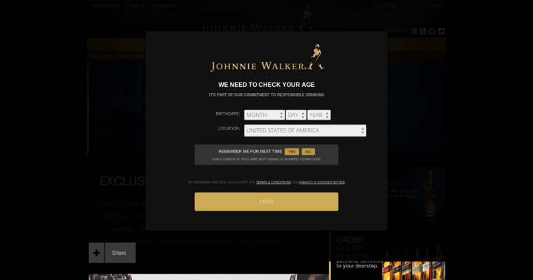 Home page of #6 Top Scotch Brand: Johnny Walker Blue Label