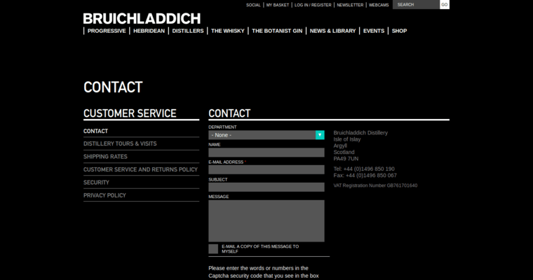 Contact page of #10 Leading Single Malt Scotch Label: Bruichladdich 15