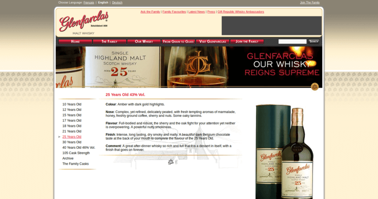 About page of #1 Top Single Malt Scotch Brand: Glenfarclas 25