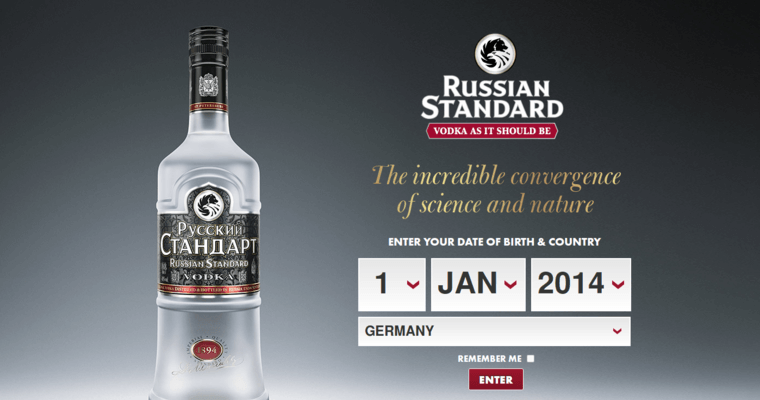 Home page of #5 Top Vodka Brand: Russian Standard Platinum