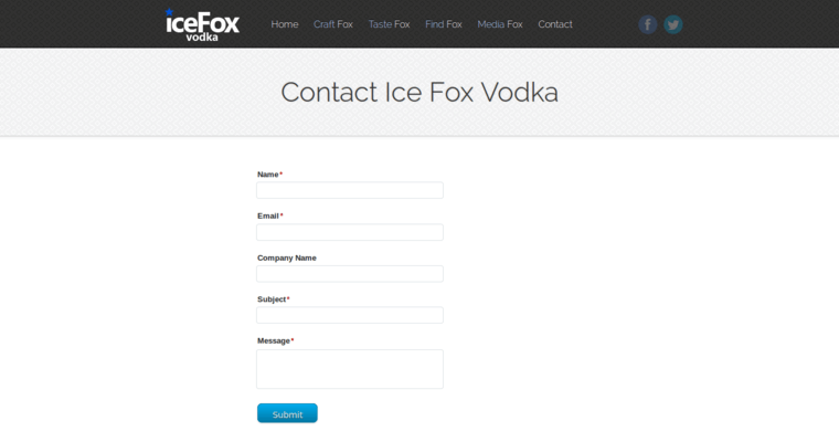 Contact page of #2 Top Vodka Label: Ice Fox Vodka