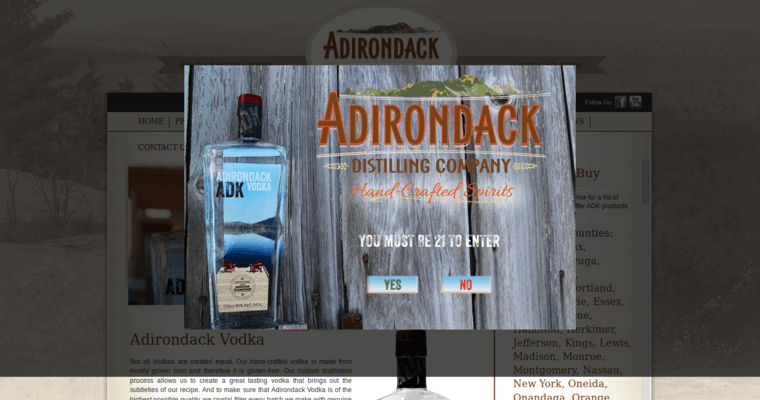 Home page of #10 Leading Vodka Label: Adirondack Vodka