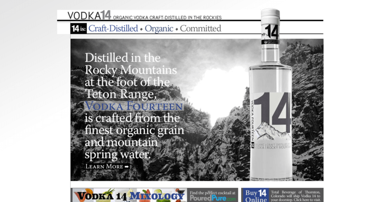 Home page of #8 Best Grain Vodka Label: Vodka Fourteen Organic Craft Distilled Vodka