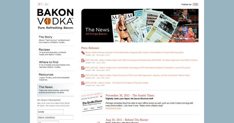 News page of #2 Top Potato Vodka Brand: Bakon