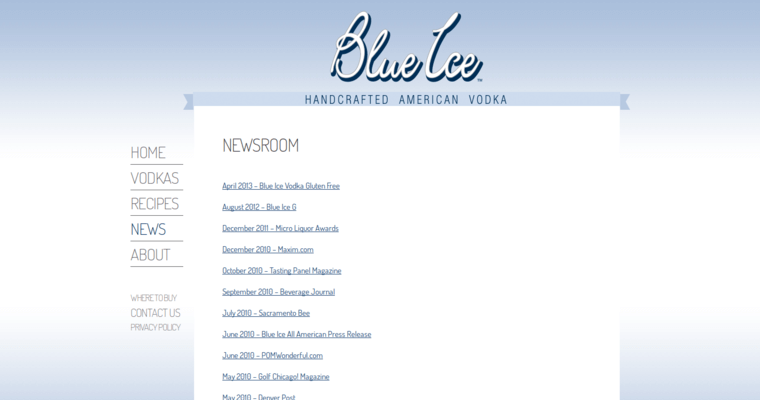 News page of #5 Leading Potato Vodka Brand: Blue Ice