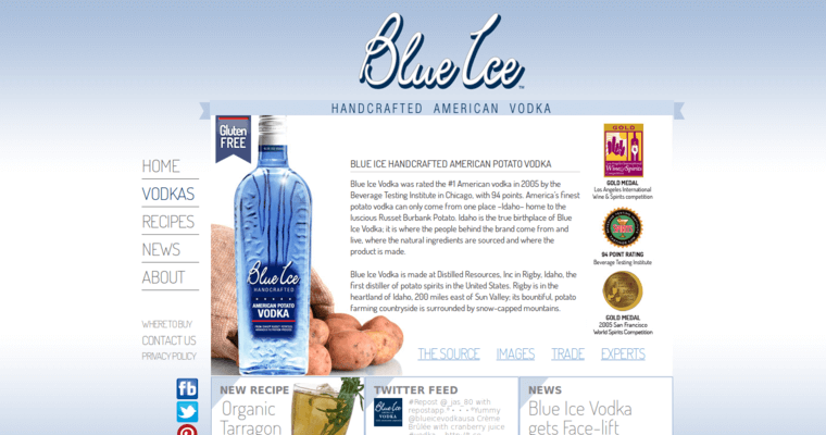 Bottle page of #5 Leading Potato Vodka Brand: Blue Ice