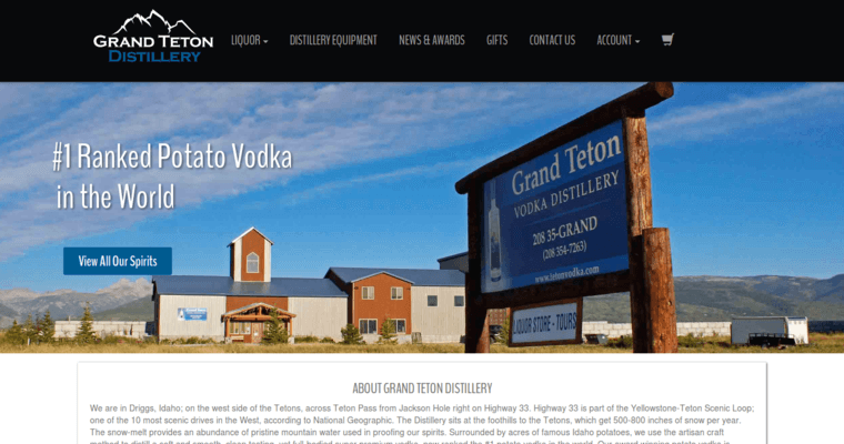 Home page of #9 Leading Potato Vodka Brand: Grand Teton Vodka