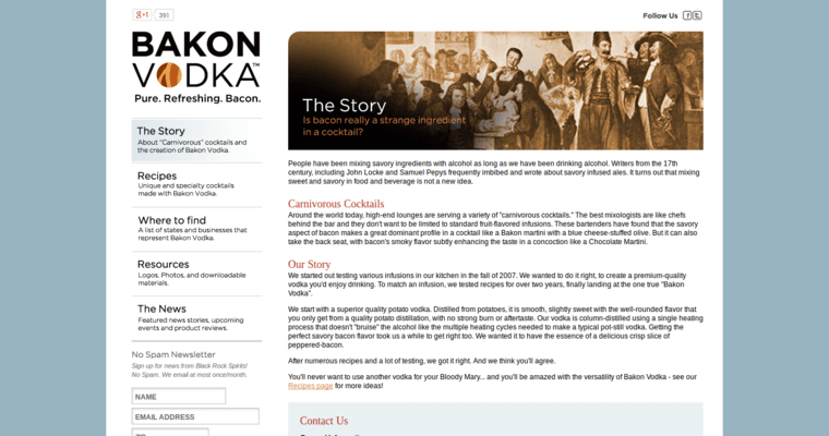 Story page of #2 Leading Potato Vodka Brand: Bakon